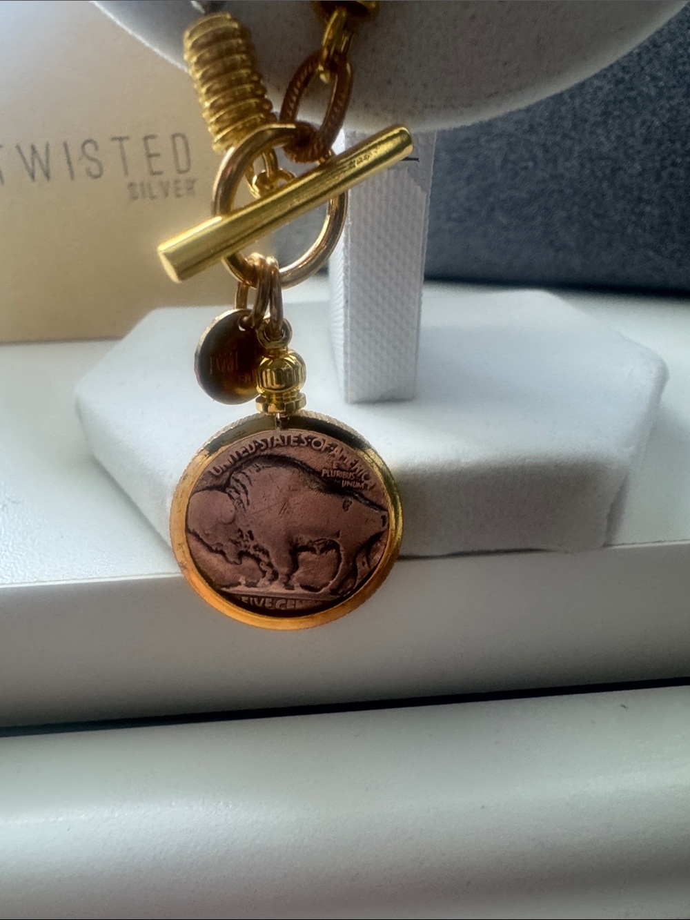 Buffalo Mixed Metal Pendant Necklace and Hoop Earrings Set - Picture 2 of 3